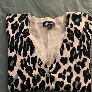AB Studio Black and Cream Animal Print Cardigan Sweater